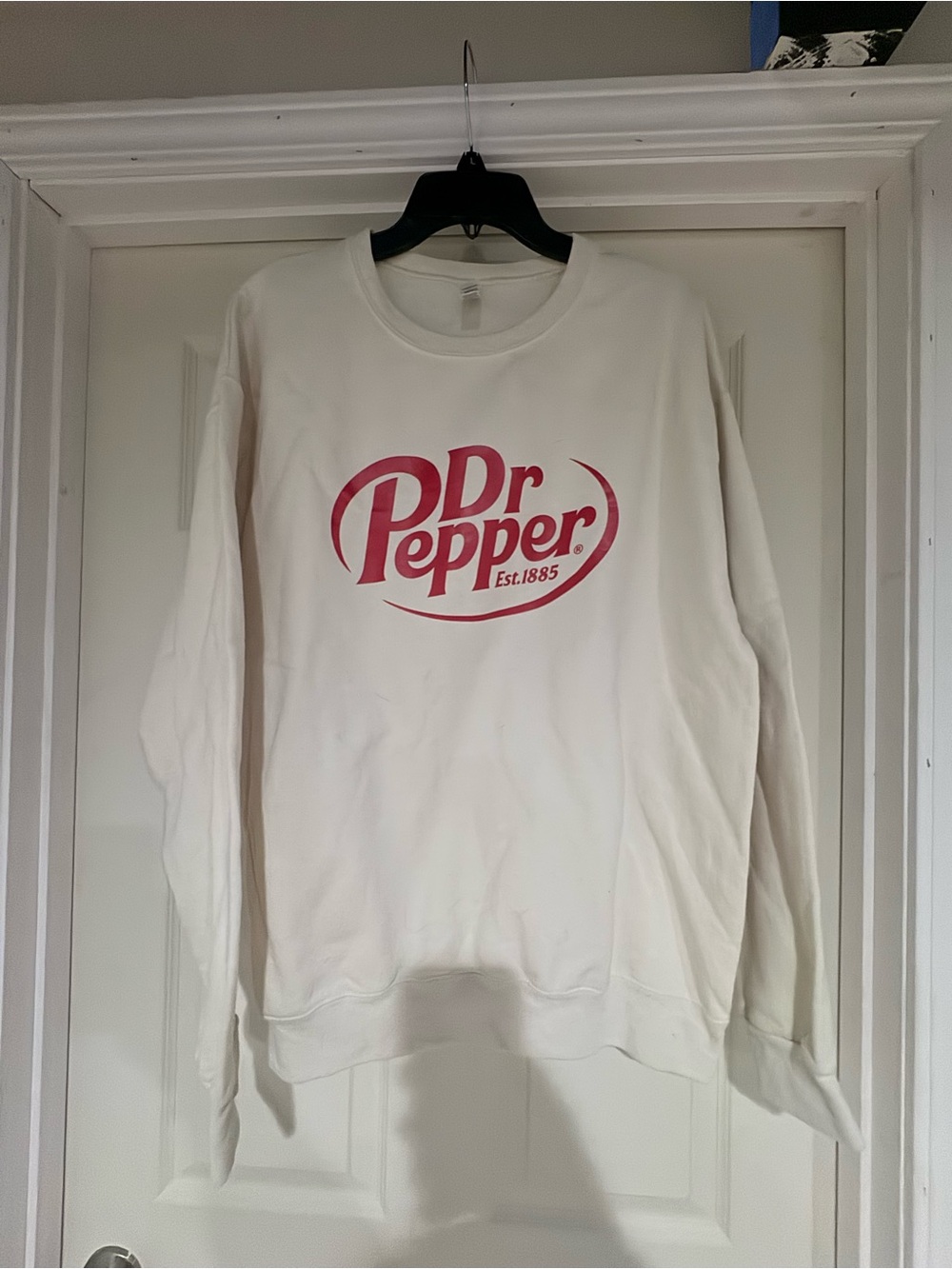 Custom made Dr Pepper White Crewneck Sweatshirt with Pink Logo - Picture 1 of 4